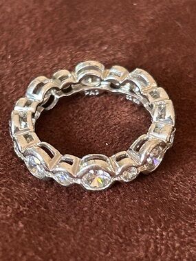PAJ 925 Sterling Silver Bezel Set CZ Eternity Ring Size 7
